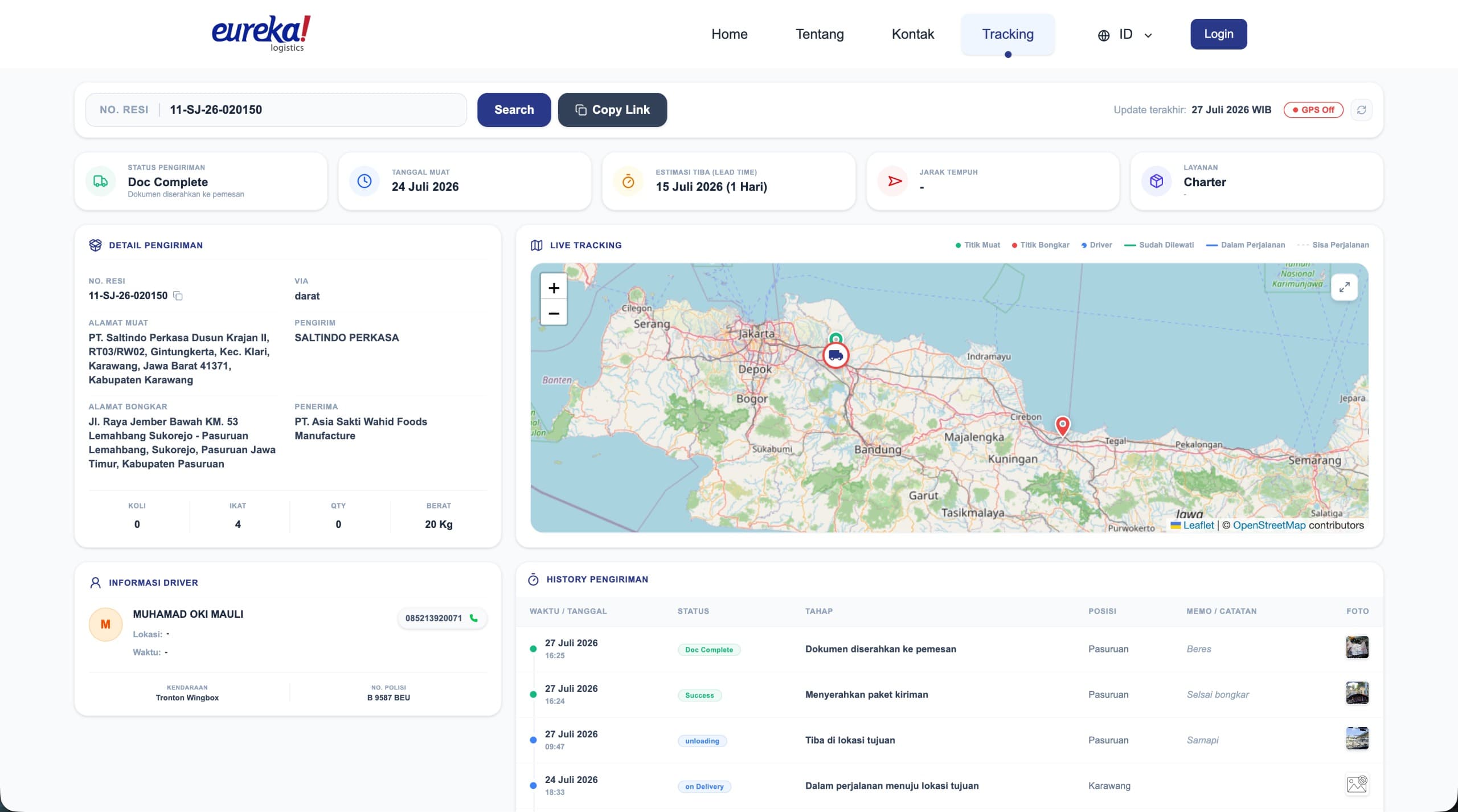 Eureka Logistics Portal Screenshot 2